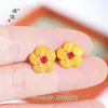 Pendientes de Lujo Estilo Chino Nuevo con Flor de Peonía Chapada en Oro y Diseños de Tulipán Gota de Agua, con Incrustaciones de Diamante y Fuerte Retención del Color