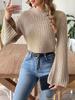 Suéter Feminino de Gola Alta Meia, Top Curto de Tricô Cropped, Tamanhos Europeus e Americanos, Novo Estilo Outono e Inverno, Suéter com Manga Flare