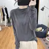 Camiseta base de veludo dupla face 2024 outono e inverno novo estilo para mães de meia-idade, manga longa gola alta moda solta feminina