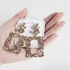 Pendientes de Joyería Europeos y Americanos de Personalidad Transfronteriza con Diamantes Completos Pendientes Creativos de Diamante Cuadrado Pendientes Exagerados de Boda Pendientes Grandes para Mujer