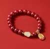 Pulsera de Cinabrio, Nueva Pulsera Estilo Chino Arena Púrpura Dorada, Pulsera de Cinabrio Flor de Loto Piedra Ojo de Gato, Pulsera de Piedra Ojo de Gato con Cuentas