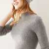 Suéter 100% Caxemira Pura para Mulheres, Gola Alta Meia, Novo Estilo Outono e Inverno, Canelado, Ajuste Slim, Suéter Base Tricotador Emagrecedor