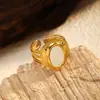 2025 Nuevo Lujo Accesible Nicho Retro Europeo y Americano Anillo de Corazón de Concha Blanca de Oro de 18 Quilates Textura de Alta Gama Moderno y Versátil