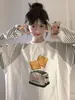 Camiseta Fina de Manga Larga con Estampado Divertido para Otoño Temprano, Diseño Casual Holgado para Mujer, Cuello Redondo, Top de Retazos Rayados