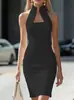 Amazon 2026 Verão Transfronteiriço Novo Estilo Diário Slim Elegante Cor Sólida Zíper Sem Mangas Vestido Bodycon Feminino