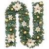 Decoración Navideña de Ratán 2.7m Adornos para Colgar en la Puerta Decoraciones para el Árbol de Navidad Set de Corona Dorada y Roja Iluminación LED