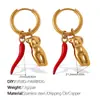 Estilo Coreano Simples Doce Fofo DIY Pimenta Morango Pingente Brincos Aço Inoxidável Banhado a Ouro 18K Joia Diária para Mulheres
