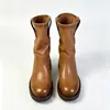 Botas de Couro Genuíno de Alta Qualidade Outono/Inverno 2025, Bico Redondo, Vintage Desgastado, Salto Grosso, Slip-On, Meio da Panturrilha, Caídas, Botas de Equitação, Botas Martin