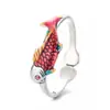 Anel de Peixe Koi Retrô Chiba para Mulheres, Estilo Étnico, Fashion, Simples, Artesanato Vintage em Resina, Anel Aberto Ajustável