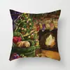 Funda de almohada creativa navideña estilo caricatura pintada a mano Funda de cojín decorativa de árbol de Navidad, trineo, Papá Noel