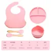 Atacado transfronteiriço louça infantil tigela complementar prato de silicone garfo colher de bebê babador conjunto de 8 peças de produtos anti-queda para maternidade e infância