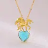 Collar Colgante Longrui Transfronterizo Nuevo Unicornio Doce Piedras de Nacimiento Corazón de Melocotón Incrustado con Collar de Piedras de Colores