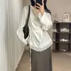 Camisa de Manga Larga Relajada y Atmosférica con Cuello Drapeado, Dobladillo de Doble Capa, Cinturón para Atar, Ligeramente Transparente y Cinturón~
