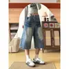 Pantalones capri de mezclilla para mujer de cintura alta, que ocultan el abdomen y estilizan, con un diseño elegante, corte casual y holgado, estampado de relámpagos, pierna ancha de longitud media para verano