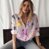 TEMU Camisa de Manga Larga Nueva para Mujer Transfronteriza Hermosa Flor Estampado 3D Moda Casual De Botones Un Solo Color Versátil
