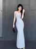 Liquidação: Vestido Sexy Estilo Europeu e Americano Kardashian/Kendall Jenner Longo para Date com Cintura Fina e Alças Finas Ultralongas