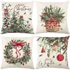 Funda de Almohada Navideña de Lino Nueva de Amazon Transfronteriza Funda de Almohada de Papá Noel Ciervo para el Hogar Funda para Sofá