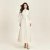 Estilo Europeo Malla Patchwork Bordado de Encaje Vestido Largo Cuello Alto Mangas Abullonadas Cintura Ceñida Elegante Vestido Ropa para Mujer Suministro Transfronterizo