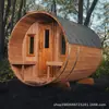 Sauna de Abeto-Cedro de Alta Gama con Forma de Barril para 2 Personas con Montaje de Porche para Baño de Vapor y Sala de Sauna Spa de Ocio