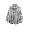 Camisa Listrada Manga Longa Retrô Japonesa para Homens, Nova Coleção Primavera 2026 Estilo Hong Kong Caimento Solto Gola Ponta Camisa Jovem para Homens e Mulheres