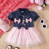 Ropa Infantil Baopin Transfronteriza Europa y Estados Unidos Verano Traje de Bebé Niña Chaqueta Corta de Mezclilla Tirantes Falda Tutú de Malla
