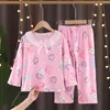 Pijama infantil outono manga longa calça conjunto menina pequena fino solto médio e grande Crianças Bebê ar condicionado roupa de casa
