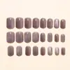 Unhas Wearable Cat Eye Cinza-Marrom Retrô Quadradas Curtas Cor Sólida Manicure Baixa Saturação Alta Classe Suave Removível Unhas Postiças Produto Acabado