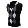 Chaleco de punto con cuello en V para hombre de mediana edad, Otoño 2024, Transfronterizo, Chaleco de punto Jacquard sin mangas, Chaleco de bloque de diamante en la cintura