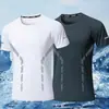 [Destaque] Camiseta Masculina de Verão com Malha de Seda Gelada, Manga Curta, Gola Redonda, Fina, Caimento Solto, Respirável, Tamanho Grande