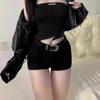 Shorts de Mezclilla Rectos Negros para Mujer Cintura Baja Verano de Chica Hot Nuevos Ajustados Elásticos Adelgazantes Combinan con Todo Cadera Pantalones Cortos Hot Trendy