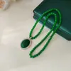 Nueva Cadena de Suéter Estilo Chino Larga de Gama Alta Nuevo Collar Largo con Cuentas Verdes Accesorios de Joyería Versátiles Otoño e Invierno Retro