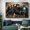 Pintura de Lienzo de Animales Abstractos Mono Tres Orangutanes Divertidos Arte Pintura al Óleo Pintura de Pared Pintura Decorativa para el Hogar Núcleo
