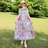 Vestido de algodão e seda sem mangas de alta qualidade, estilo jovem, para mulheres, vestido de verão para férias na praia, plus size, para mulheres de meia-idade, vestido Sanya, vestido de praia