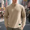 Estación Independiente Transfronteriza Primavera y Otoño Simple Casual para Hombre Suelto Jacquard Cuello Mao Media Cremallera Camiseta Base Sudadera para Hombre