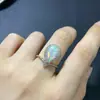 Anillo de Ópalo Blanco Natural para Mujer Moda Partícula Grande Estilo Gota de Agua 9x13mm Estilo Corona Abierta Forma Hermosa