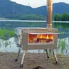Fogareiro de cassete para exterior, fogareiro portátil de camping, fogão a lenha, grelha de churrasco, fogão com chaminé, fogareiro de aço inoxidável para barraca de camping