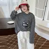 Conjunto de Roupas Novo para Crianças Meninas Primavera e Outono: Camiseta Listrada e Calça de Bolinhas Conjunto Casual de Duas Peças