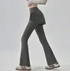 Calça de yoga falsa de duas peças para mulheres, cintura alta, controle de barriga, cordão, leggings de fitness, treino de Pilates, esportes, calça levemente flare, adequada para primavera e outono