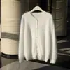 100% Cachemir Otoño e Invierno 2026 Nuevo Suéter Cardigan Jacket de Punto Elegante para Mujer, Corto, Cuello Redondo, Cepillado, con Botones