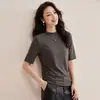 Camiseta de Manga Media Texturizada Mousse Algodón Bambú 2026 para Mujer, Nueva Camiseta Base Ajustada de Cuello Alto Pequeño Primavera/Verano para Mujer