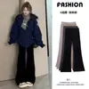 Calça Jogger Flare Preta Lulu para Mulheres, Novidade Outono/Inverno 2025, Cintura Alta, Corte Justo, Casual, Forrada com Fleece, Flare
