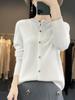 Cárdigan de Punto de Cuello Redondo de Lana Merino 100% Pura de Una Pieza sin Costuras para Mujer Chaqueta Base Top Delgado Ropa Exterior
