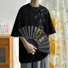 Nueva Camiseta de Manga Corta de Bambú Estilo Chino para Hombre, Verano, Seda de Hielo, Delgada, Tres Puntos, Cuello Redondo, Holgada, Camisa de Media Manga para Niños