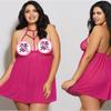 Suministro transfronterizo de ropa interior sexy de comercio exterior europeo y americano, fabricantes de ropa interior femenina de malla de talla grande con cuello colgante sexy, al por mayor