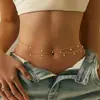 Corrente de Umbigo Geométrica Simples Nova Europeia e Americana Corrente Fina Cruzada de Camada Dupla Cinto Decorativo de Verão para Biquíni de Praia para Mulheres