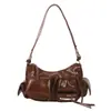 Bolso Axila Personalizado Estilo Coreano Estilo Motociclista para Mujer, Nuevo Primavera 2026 Textura Retro Versátil Bolso de Hombro y Cruzado