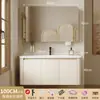 Set de baño para uso doméstico estilo crema con esquinas redondeadas, lavabo integrado de cerámica, lavabo y tocador de aluminio espacial para baño