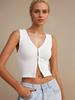 2026 Verano Estilo Europeo y Americano Sencillo Cuello en V Sin Mangas Ajustado Corto Poliéster Camiseta para Mujer Color Sólido Estilo Pulóver