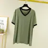 Nuevo Estilo Algodón Cuello en V Hombres Verano Delgado Manga Corta Talla Grande Holgado Casual Versátil Top
