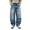Jeans nuevos y elegantes para hombre con un diseño de alta gama desgastado, efecto adelgazante, versátiles, estilo nicho, pierna ancha, pantalones largos lavados